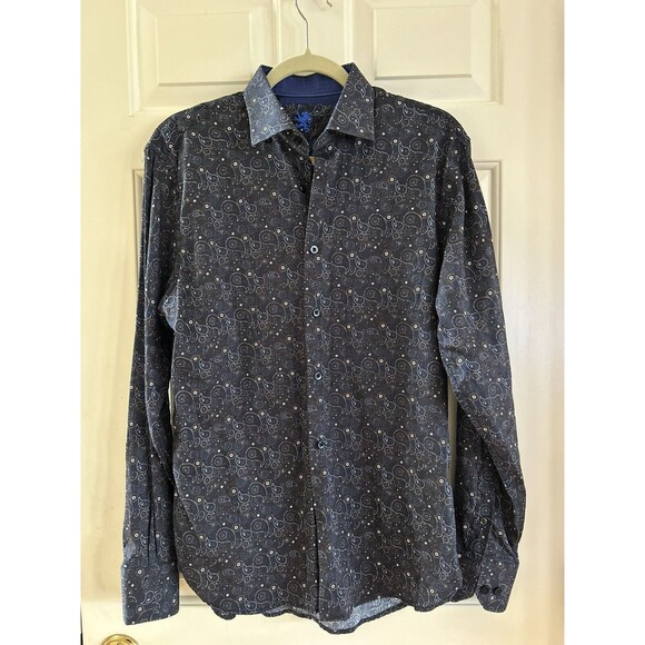 Patrick James Button Down Shirt Mens Size Medium Black Paisley - Picture 1 of 9